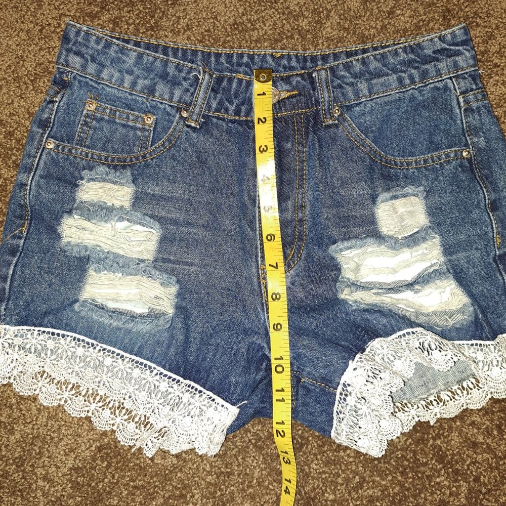 Shein Lace Cuff Hem Denim Blue jeans Shorts XS ,Destructed - Picture 7 of 7